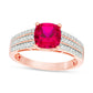 7.0mm Cushion-Cut Lab-Created Ruby and 0.25 CT. T.W. Diamond Triple Row Ring in Solid 10K White, Yellow or Rose Gold