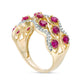 3.0mm Lab-Created Ruby and 0.25 CT. T.W. Diamond Multi-Row Wave Ring in Solid 10K Yellow Gold