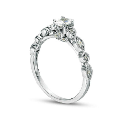 0.38 CT. T.W. Oval Natural Diamond Antique Vintage-Style Engagement Ring in Solid 14K White Gold