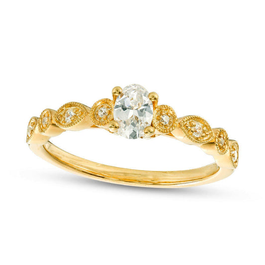 0.38 CT. T.W. Oval Natural Diamond Antique Vintage-Style Engagement Ring in Solid 14K Gold