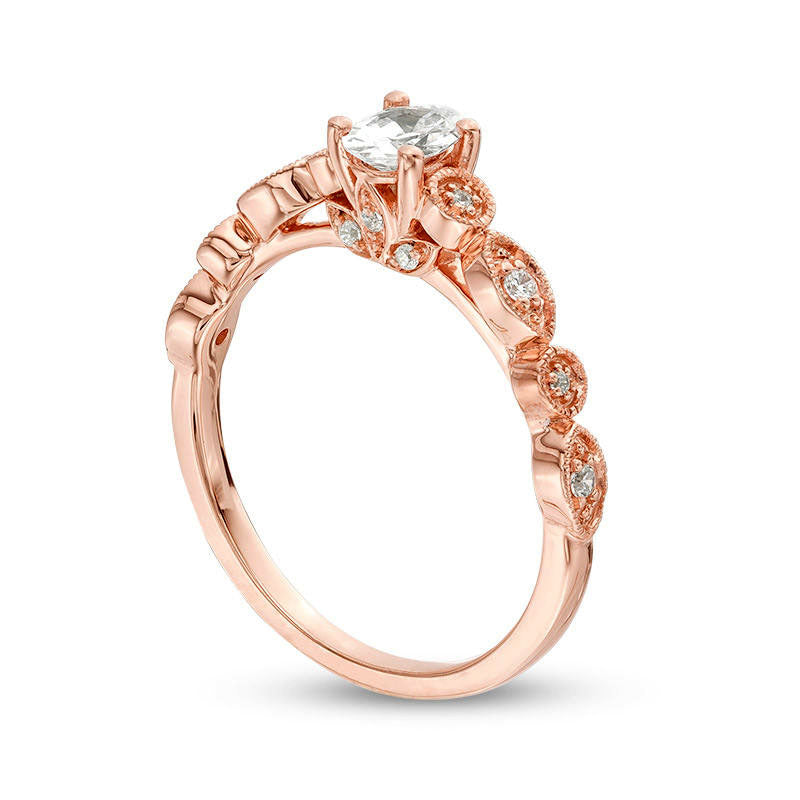0.38 CT. T.W. Oval Natural Diamond Antique Vintage-Style Engagement Ring in Solid 14K Rose Gold