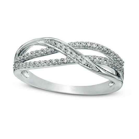 0.17 CT. T.W. Natural Diamond Layered Crossover Anniversary Band in Solid 10K White Gold