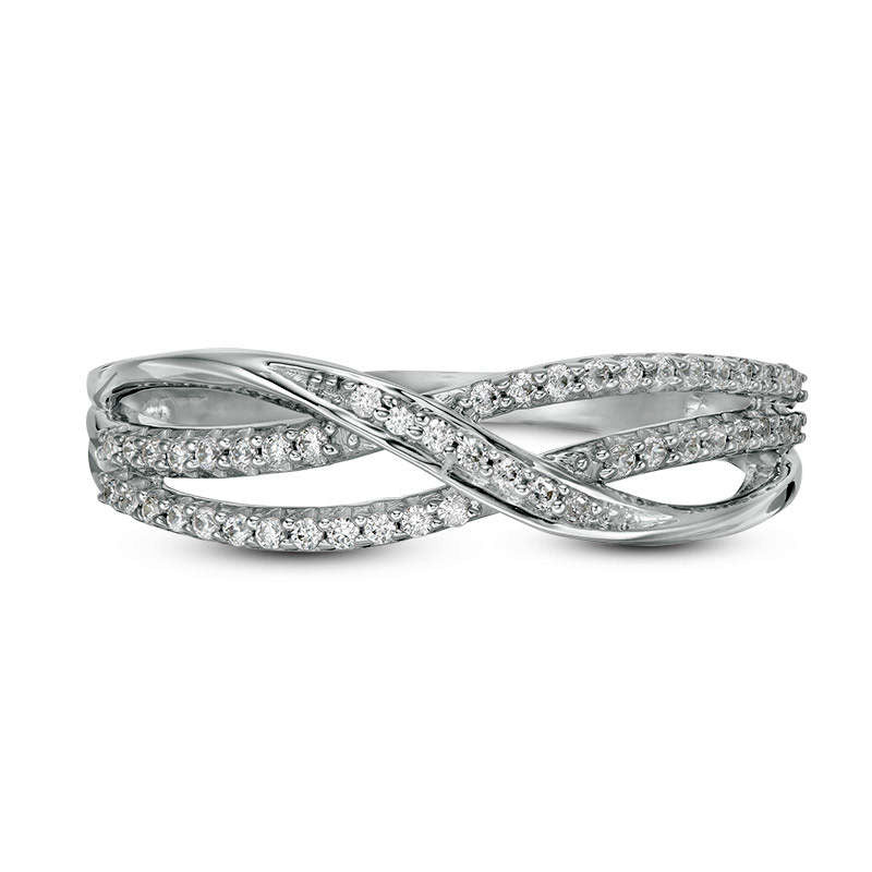 0.17 CT. T.W. Natural Diamond Layered Crossover Anniversary Band in Solid 10K White Gold