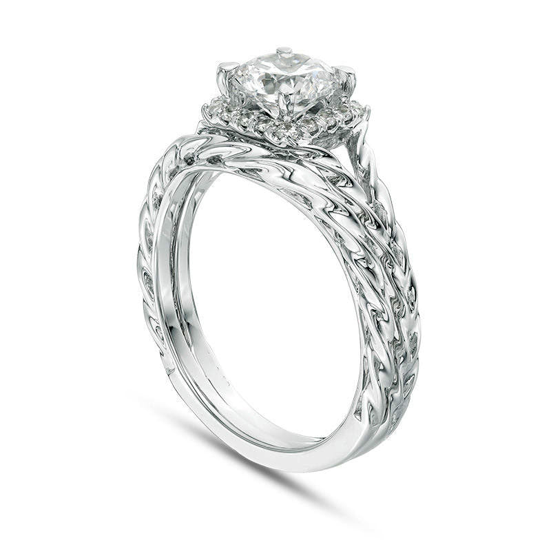 1.17 CT. T.W. Natural Diamond Square Frame Twist Rope Bridal Engagement Ring Set in Solid 14K White Gold