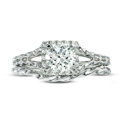 1.17 CT. T.W. Natural Diamond Square Frame Twist Rope Bridal Engagement Ring Set in Solid 14K White Gold