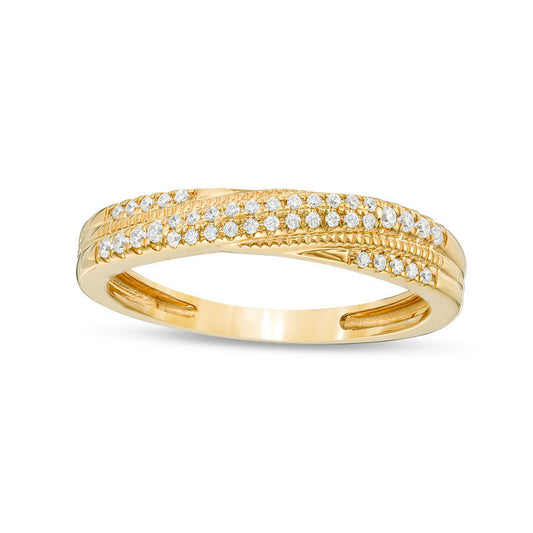 0.17 CT. T.W. Natural Diamond Crossover Antique Vintage-Style Anniversary Band in Solid 10K Yellow Gold