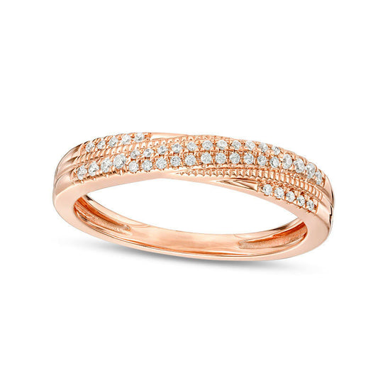 0.17 CT. T.W. Natural Diamond Crossover Antique Vintage-Style Anniversary Band in Solid 10K Rose Gold