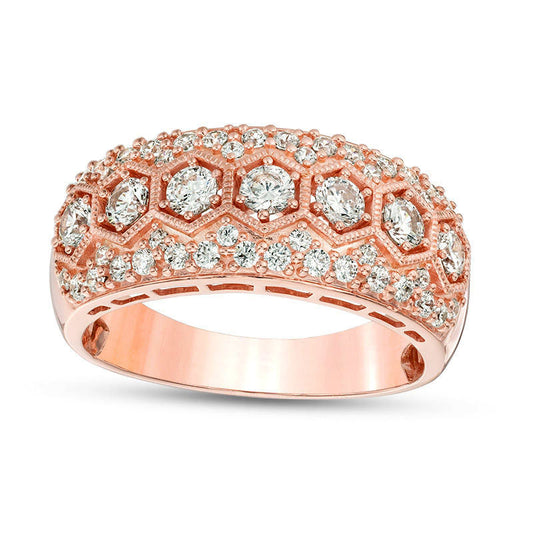 1.0 CT. T.W. Natural Diamond Seven Stone Hexagon Frame Antique Vintage-Style Anniversary Band in Solid 10K Rose Gold