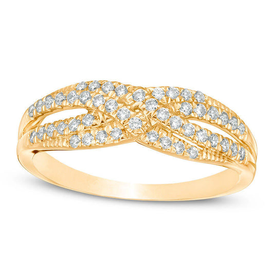 0.33 CT. T.W. Natural Diamond Crossover Anniversary Band in Solid 10K Yellow Gold