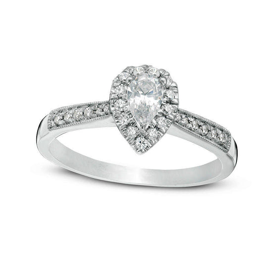 0.50 CT. T.W. Pear-Shaped Natural Diamond Frame Antique Vintage-Style Engagement Ring in Solid 14K White Gold