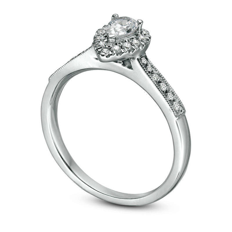 0.50 CT. T.W. Pear-Shaped Natural Diamond Frame Antique Vintage-Style Engagement Ring in Solid 14K White Gold