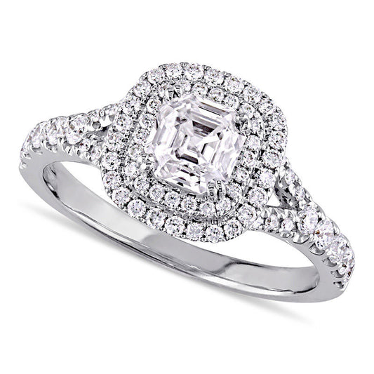 1.20 CT. T.W. Asscher-Cut Natural Diamond Double Frame Engagement Ring in Solid 14K White Gold (H/SI1)