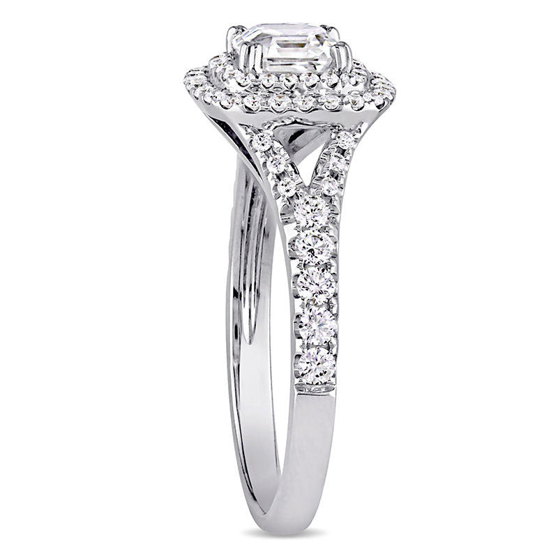 1.20 CT. T.W. Asscher-Cut Natural Diamond Double Frame Engagement Ring in Solid 14K White Gold (H/SI1)