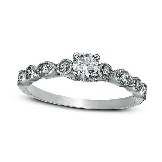 0.33 CT. T.W. Natural Diamond Antique Vintage-Style Engagement Ring in Solid 14K White Gold