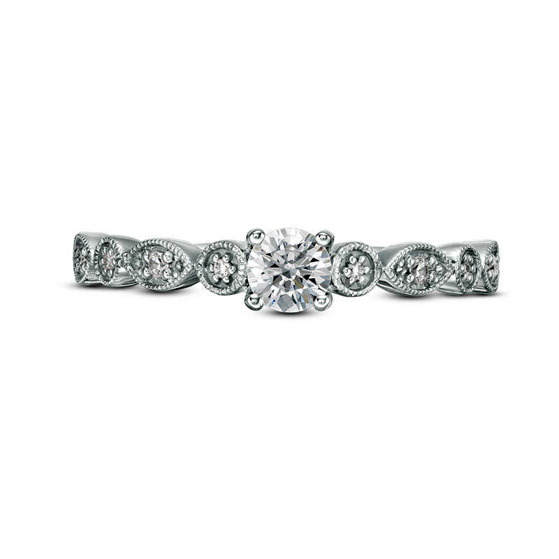 0.33 CT. T.W. Natural Diamond Antique Vintage-Style Engagement Ring in Solid 14K White Gold