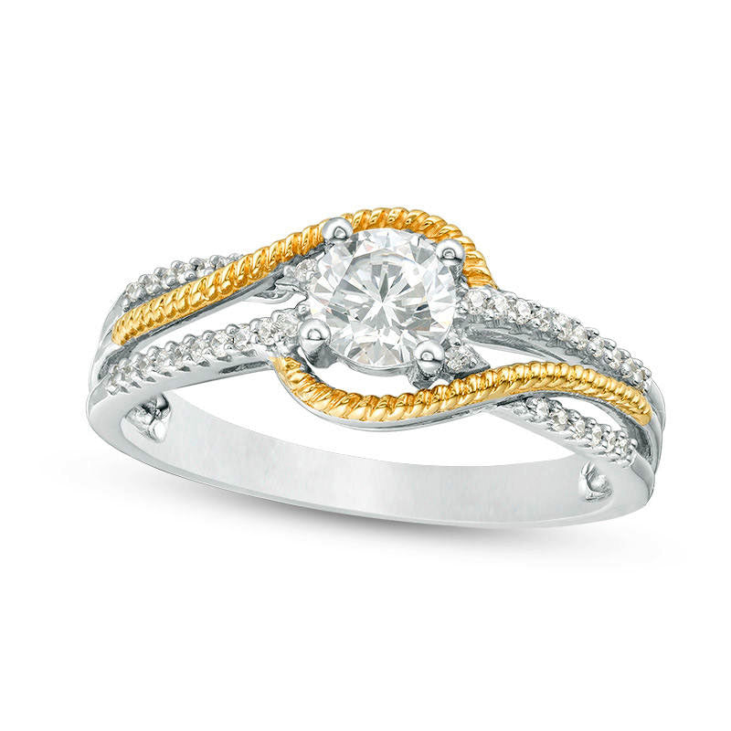 0.63 CT. T.W. Natural Diamond Multi-Row Rope Shank Bypass Engagement Ring in Solid 14K Two-Tone Gold