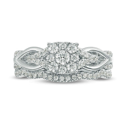 0.63 CT. T.W. Natural Diamond Square Frame Knot Shank Bridal Engagement Ring Set in Solid 14K White Gold