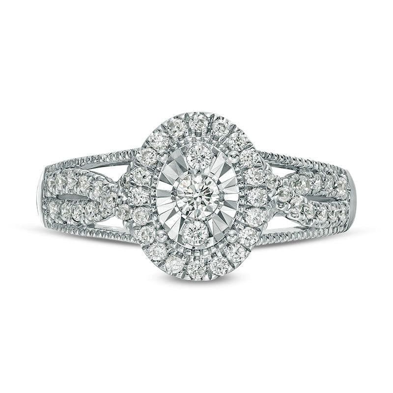 0.38 CT. T.W. Natural Diamond Oval Frame Twist Antique Vintage-Style Engagement Ring in Solid 14K White Gold