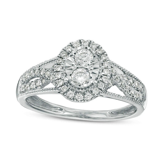 0.50 CT. T.W. Natural Diamond Oval Frame Twist Antique Vintage-Style Engagement Ring in Solid 14K White Gold