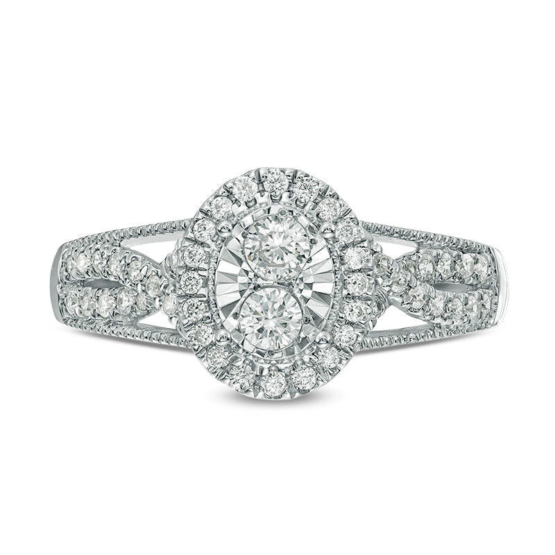 0.50 CT. T.W. Natural Diamond Oval Frame Twist Antique Vintage-Style Engagement Ring in Solid 14K White Gold