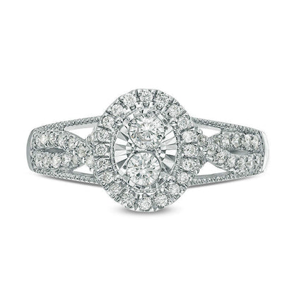 0.50 CT. T.W. Natural Diamond Oval Frame Twist Antique Vintage-Style Engagement Ring in Solid 14K White Gold