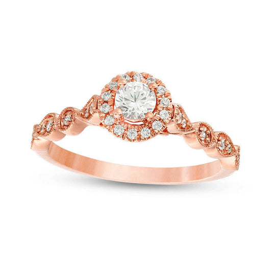 0.38 CT. T.W. Natural Diamond Frame Alternating Shaped Shank Antique Vintage-Style Engagement Ring in Solid 14K Rose Gold