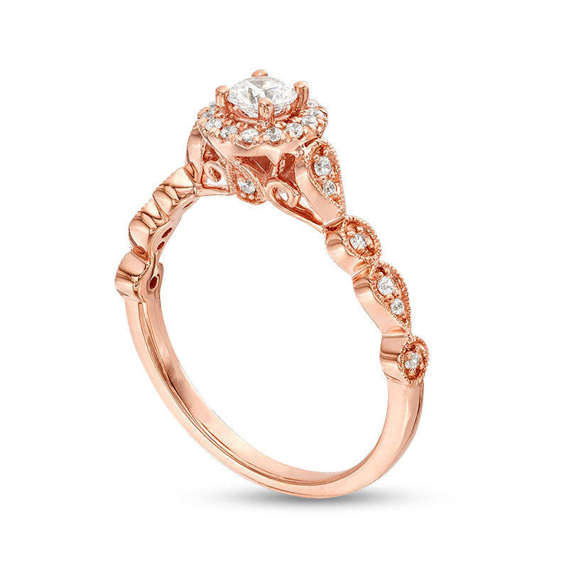 0.38 CT. T.W. Natural Diamond Frame Alternating Shaped Shank Antique Vintage-Style Engagement Ring in Solid 14K Rose Gold