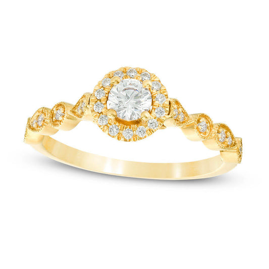0.38 CT. T.W. Natural Diamond Frame Alternating Shaped Shank Antique Vintage-Style Engagement Ring in Solid 14K Gold