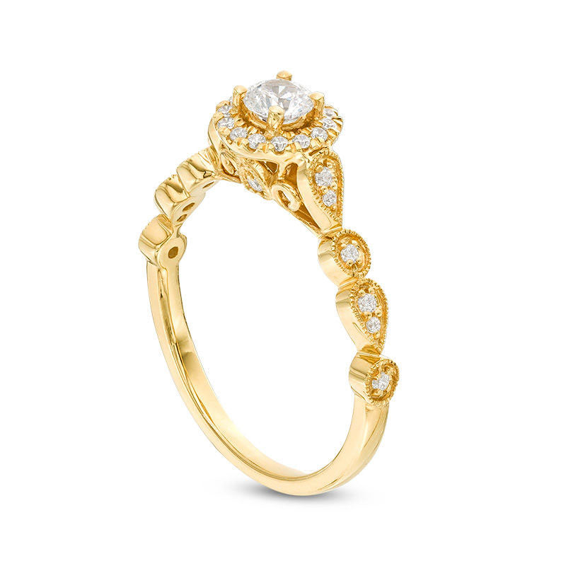 0.38 CT. T.W. Natural Diamond Frame Alternating Shaped Shank Antique Vintage-Style Engagement Ring in Solid 14K Gold