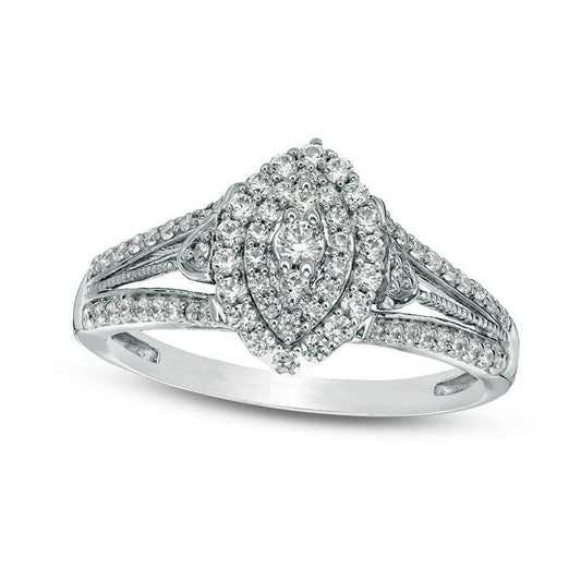 0.50 CT. T.W. Natural Diamond Double Marquise Frame Antique Vintage-Style Engagement Ring in Solid 10K White Gold