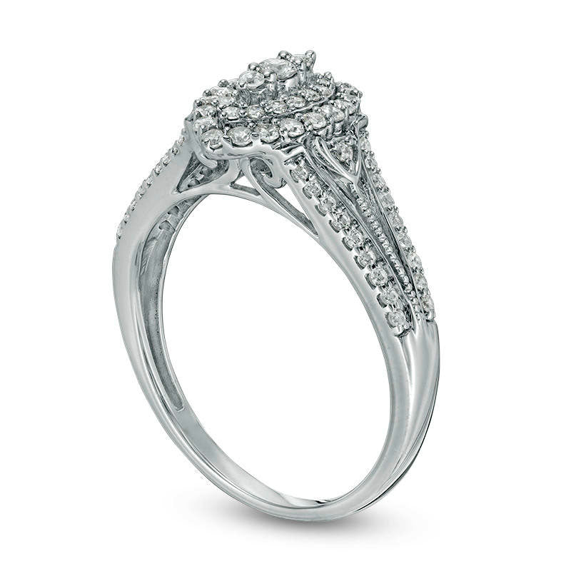 0.50 CT. T.W. Natural Diamond Double Marquise Frame Antique Vintage-Style Engagement Ring in Solid 10K White Gold