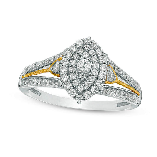 0.50 CT. T.W. Natural Diamond Double Marquise Frame Antique Vintage-Style Engagement Ring in Solid 10K Two-Tone Gold