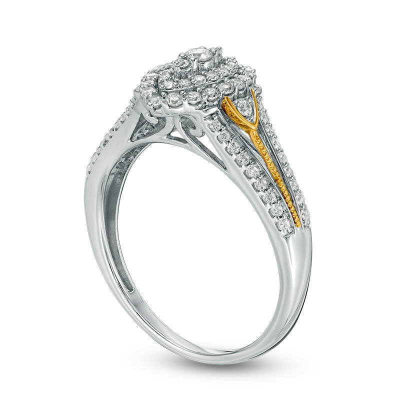 0.50 CT. T.W. Natural Diamond Double Marquise Frame Antique Vintage-Style Engagement Ring in Solid 10K Two-Tone Gold