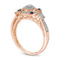 0.33 CT. T.W. Natural Diamond and Blue Sapphire Double Frame Antique Vintage-Style Engagement Ring in Solid 10K Rose Gold