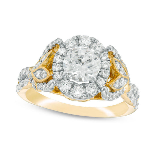 1.75 CT. T.W. Natural Diamond Oval Frame Leaf-Sides Antique Vintage-Style Engagement Ring in Solid 14K Gold