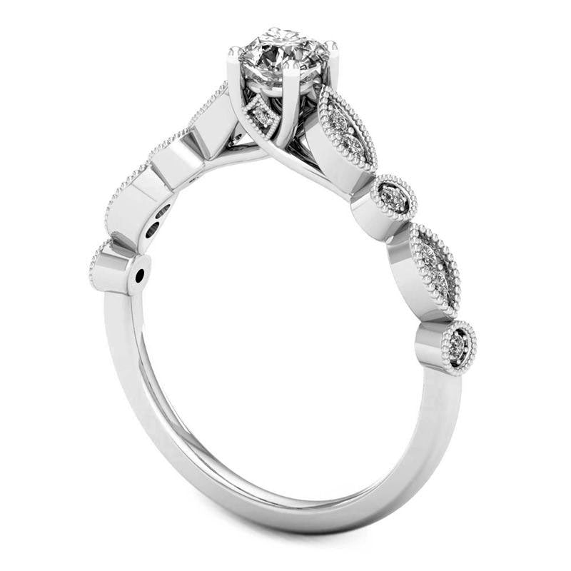 0.33 CT. T.W. Natural Diamond Alternating Shaped Shank Antique Vintage-Style Engagement Ring in Solid 14K White Gold
