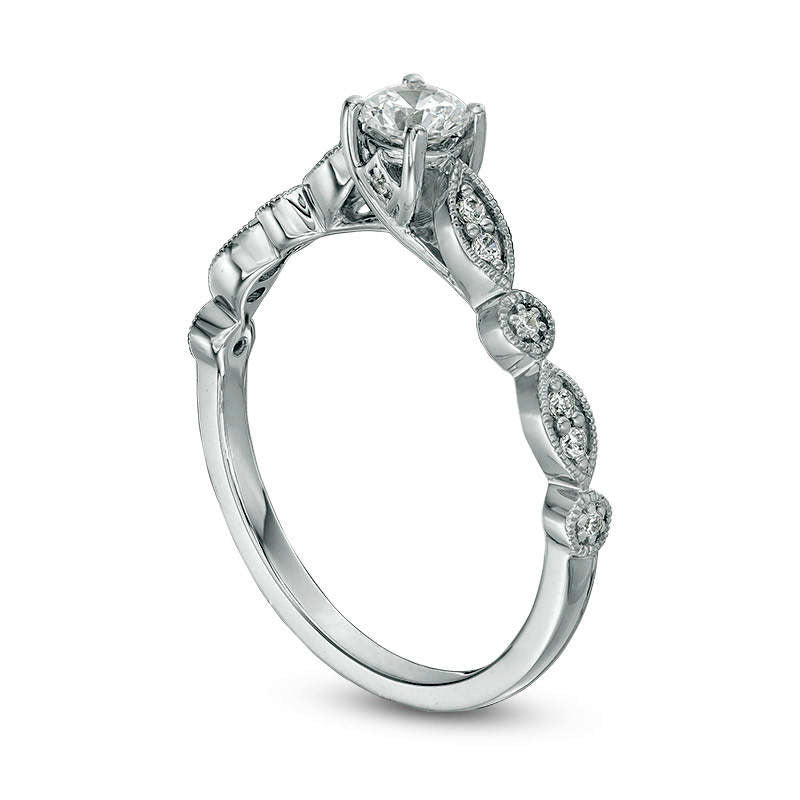 0.33 CT. T.W. Natural Diamond Alternating Shaped Shank Antique Vintage-Style Engagement Ring in Solid 14K White Gold