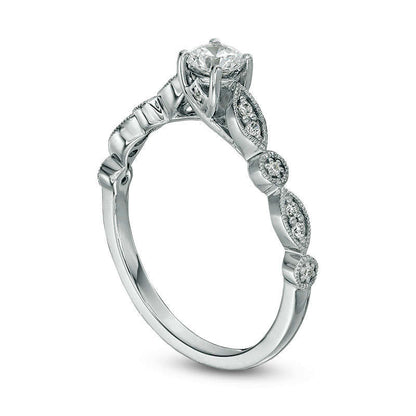 0.33 CT. T.W. Natural Diamond Alternating Shaped Shank Antique Vintage-Style Engagement Ring in Solid 14K White Gold