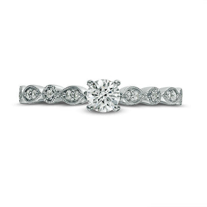 0.33 CT. T.W. Natural Diamond Alternating Shaped Shank Antique Vintage-Style Engagement Ring in Solid 14K White Gold