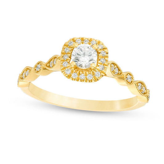 0.38 CT. T.W. Natural Diamond Cushion Frame Alternating Shaped Shank Antique Vintage-Style Engagement Ring in Solid 14K Gold