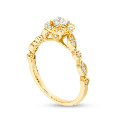 0.38 CT. T.W. Natural Diamond Cushion Frame Alternating Shaped Shank Antique Vintage-Style Engagement Ring in Solid 14K Gold