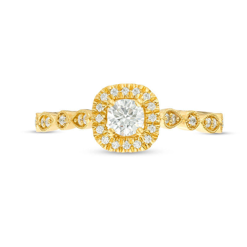 0.38 CT. T.W. Natural Diamond Cushion Frame Alternating Shaped Shank Antique Vintage-Style Engagement Ring in Solid 14K Gold