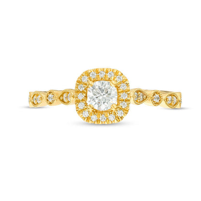 0.38 CT. T.W. Natural Diamond Cushion Frame Alternating Shaped Shank Antique Vintage-Style Engagement Ring in Solid 14K Gold