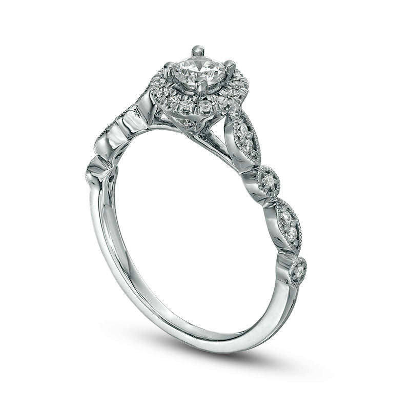 0.38 CT. T.W. Natural Diamond Frame Alternating Shaped Shank Antique Vintage-Style Engagement Ring in Solid 14K White Gold