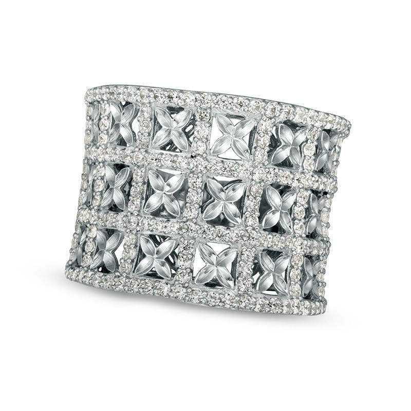 1.5 CT. T.W. Natural Diamond Geometric Flower Lattice Ring in Solid 14K White Gold
