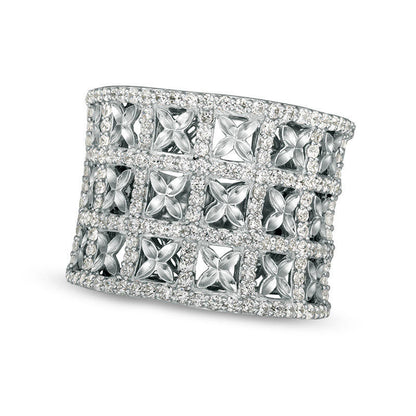 1.5 CT. T.W. Natural Diamond Geometric Flower Lattice Ring in Solid 14K White Gold