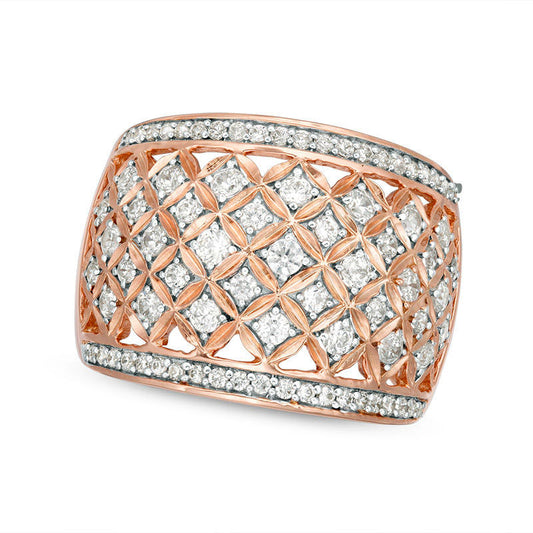 1.0 CT. T.W. Natural Diamond Geometric Flower Lattice Ring in Solid 14K Rose Gold