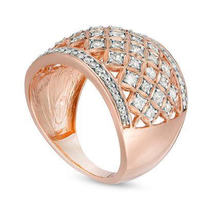 1.0 CT. T.W. Natural Diamond Geometric Flower Lattice Ring in Solid 14K Rose Gold
