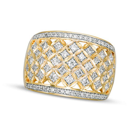 0.75 CT. T.W. Natural Diamond Geometric Flower Lattice Ring in Solid 14K Gold