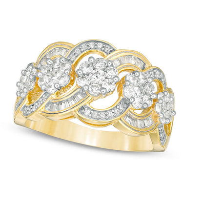 1.0 CT. T.W. Composite Natural Diamond Wave Ring in Solid 10K Yellow Gold